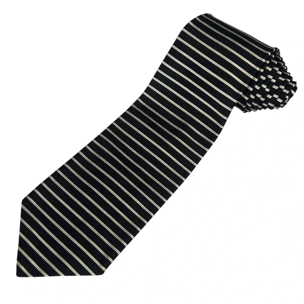 Vtg Brooks Brothers Makers Mens Silk Repp Tie Black‎ White Stripe Made in USA